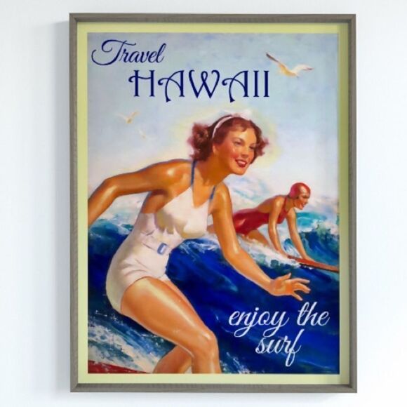 Vintage Hawaii Surfing Print - Picture 4 of 8